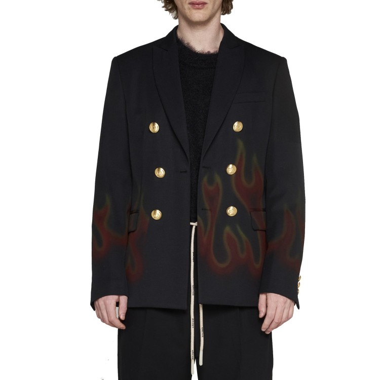 Palm Angels Flame-print Double-breasted Blazer In Black