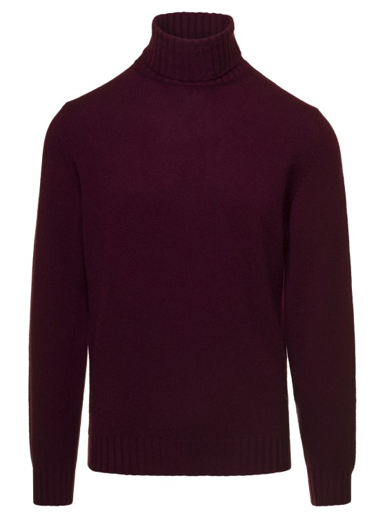 Gaudenzi Bordeaux Turtleneck Sweater With Rib Trim In Wool And Cashmere In Black