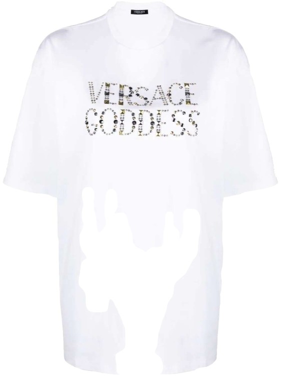 Versace Studded  Goddess T-shirt In White