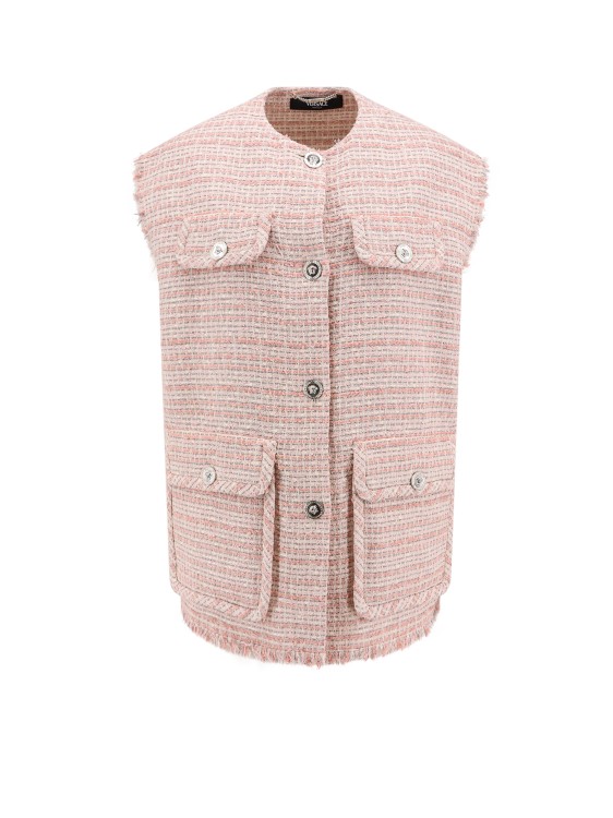 Versace Tweed Vest With Medusa Buttons In Pink