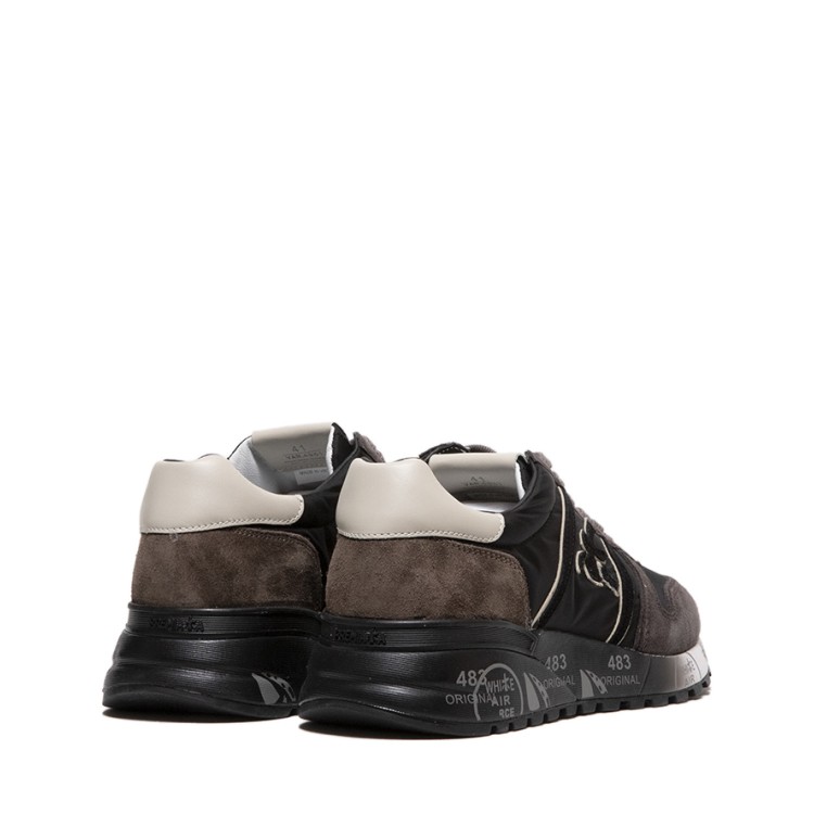 Shop Premiata Lander Sneaker In Dark Gray Suede And Black Technical Fabric