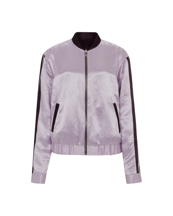 Serena Bute Satin Reversible Bomber Jacket - Soft Lilac/maroon In Purple