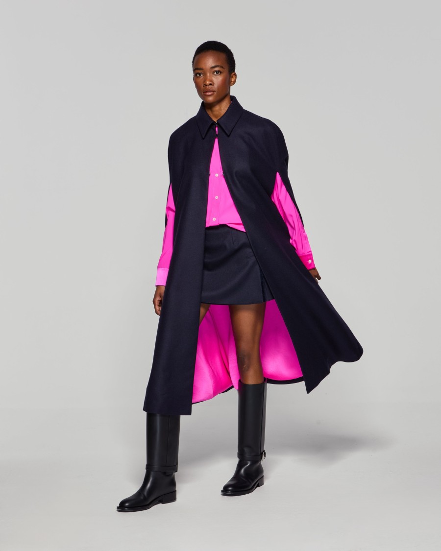 Serena Bute Wool Cape - Midnight Navy In Blue