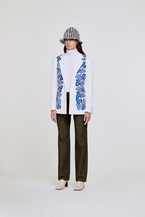 Shop Federico Cina La Caveja' Buttonless Suit Jacket. Print: Il Vigneto In White
