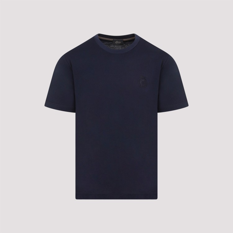 Shop Brioni Blue Navy Cotton T-shirt In Black