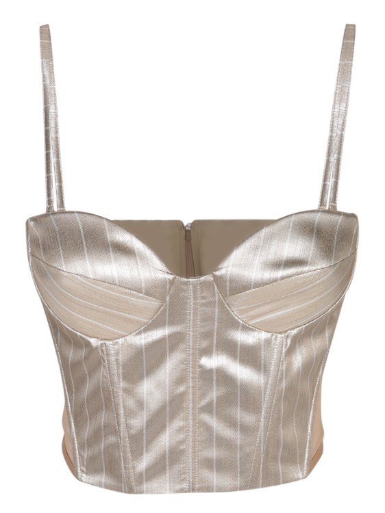 Shop Genny Shiny Satin Corset Top With Pinstripe Pattern In Neutrals