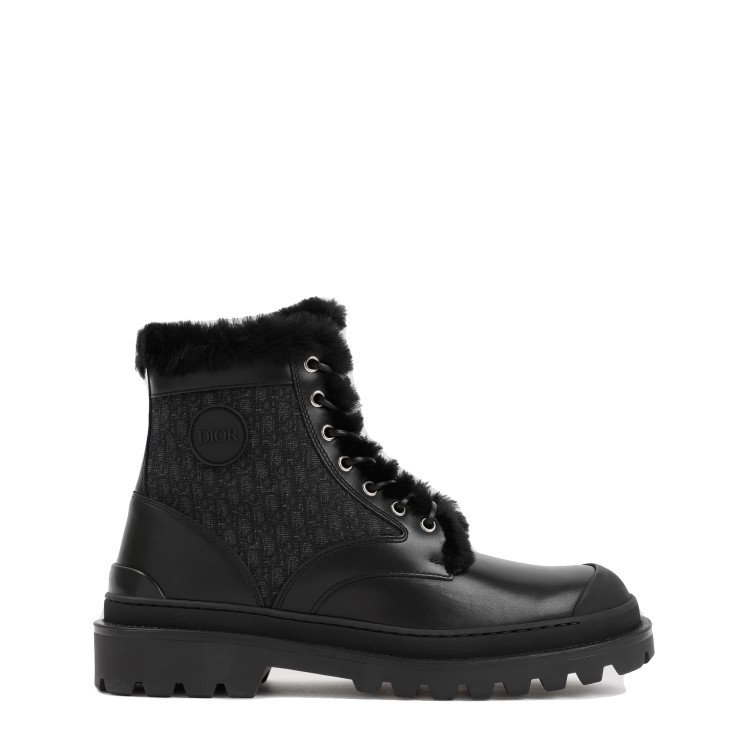 Shop Dior Black Leather And Canvas Boot