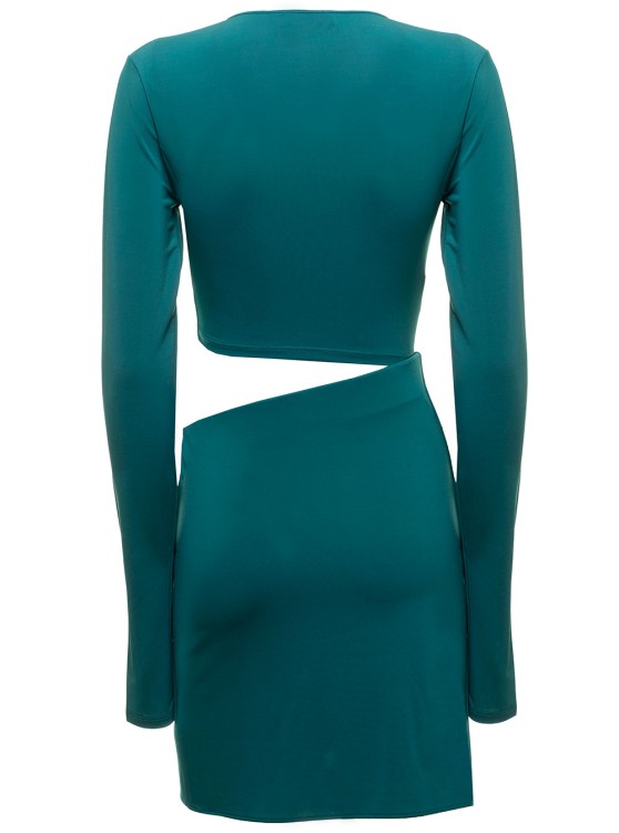 Shop Andamane Teal Blue Minidress In Stretch Jersey With Asymmetrical Cut Out Details In Green