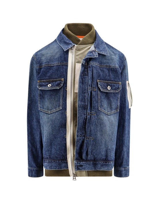 Shop Sacai Denim Jacket With Nylon Inserts In Blue
