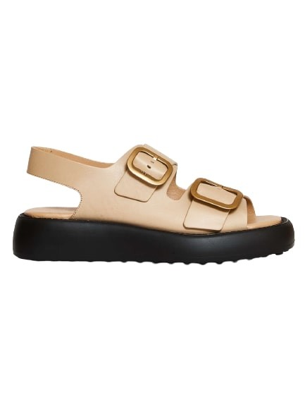 Tod's Beige Leather Two Buckles Sandals In Neutrals