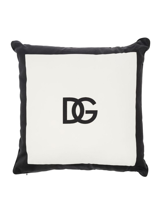 Dolce & Gabbana Cotton Gabardine Cushion Small Dg Logo In White