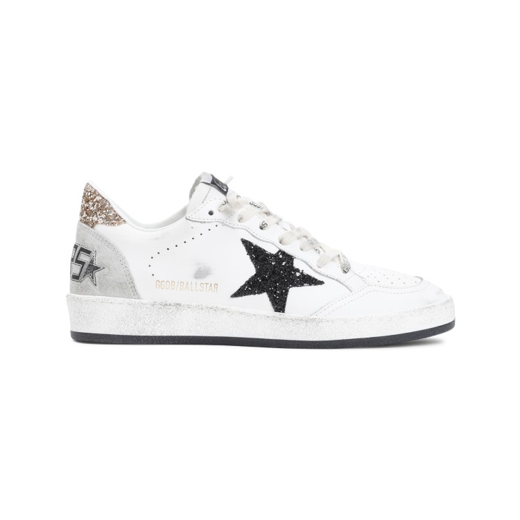 Golden Goose Ballstar Leather Upper And Toe Glitter Star And Heel Suede Spur Shoes In White