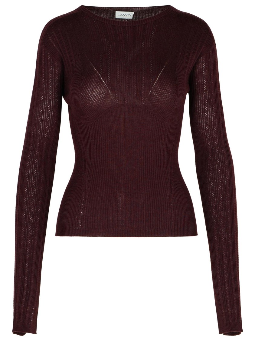 Shop Lanvin Burgundy Wool Blend Sweater