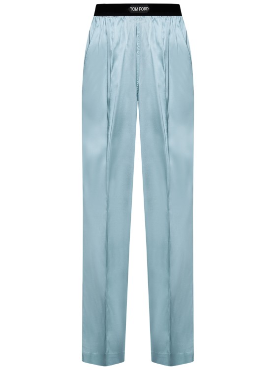 Shop Tom Ford Plume-colored Stretch Silk Satin Pajama-style Pants In Blue