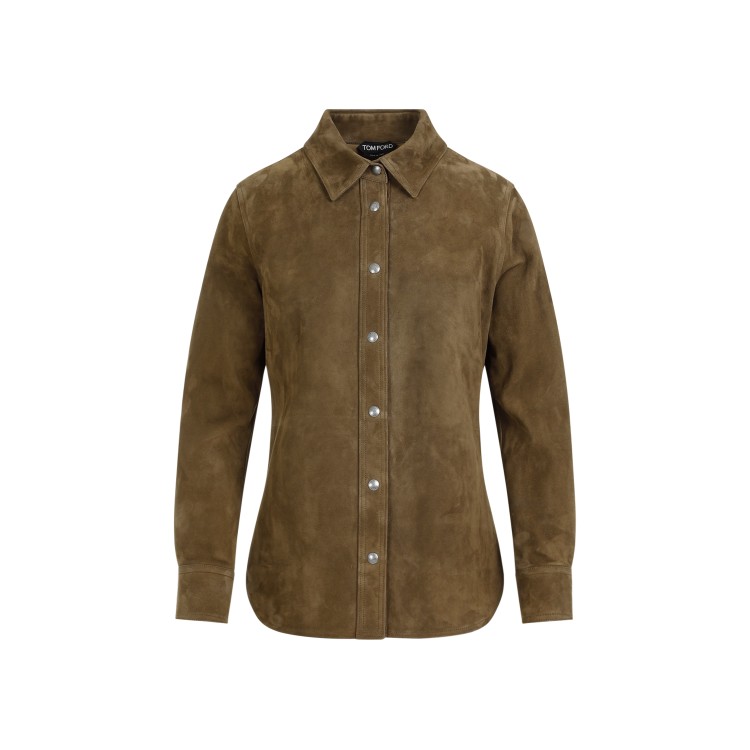 Shop Tom Ford Soft Suede Brown Lamb Leather Shirt