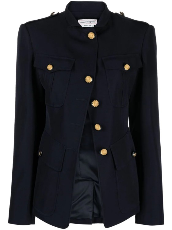 Shop Alexander Mcqueen Military Navy Blue Jacket In Black