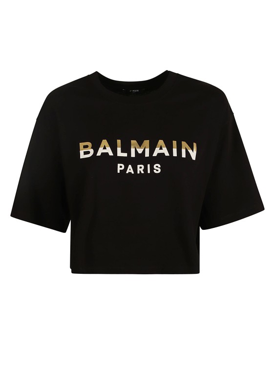 Balmain Logo-print Cropped T-shirt In Black