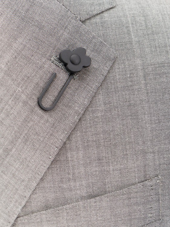 Shop Lardini Wool And Mohair Suit With Iconic Brooch In Grey