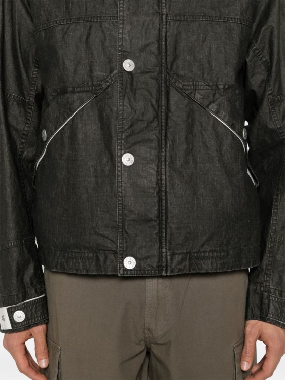 Shop Stone Island Logo-print Hooded Linen Jacket In Black