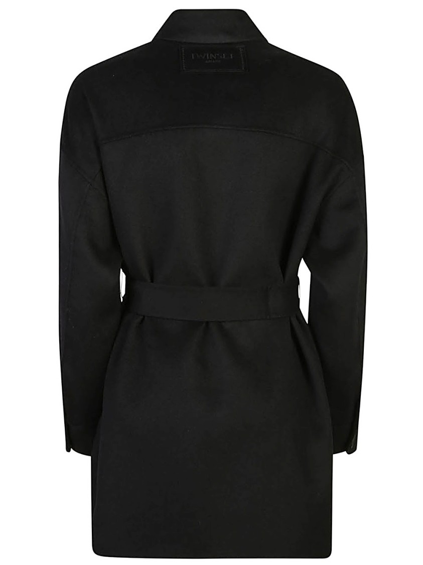 Twinset Cappotto Caban In Panno Double Misto Lana Nero In Black