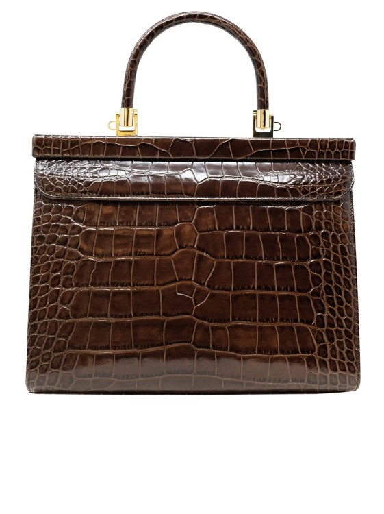 Shop Rodo Brown Croco Leather Paris Handbag In Grey