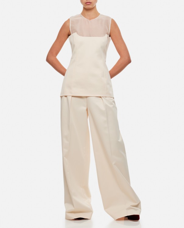 Khaite Sasmo Sleeveless Crepe And Mesh Top In Neutrals