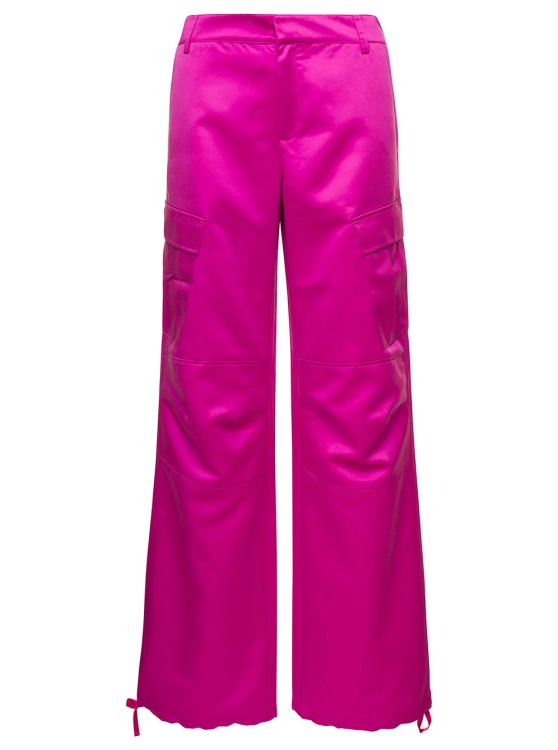 Andamane Pink High Waisted Cargo Pants Straight Leg With Cargo Pockets In Polyester