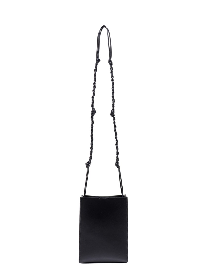 Leather Shoulder Bag With Logo Print by Jil Sander in Black color