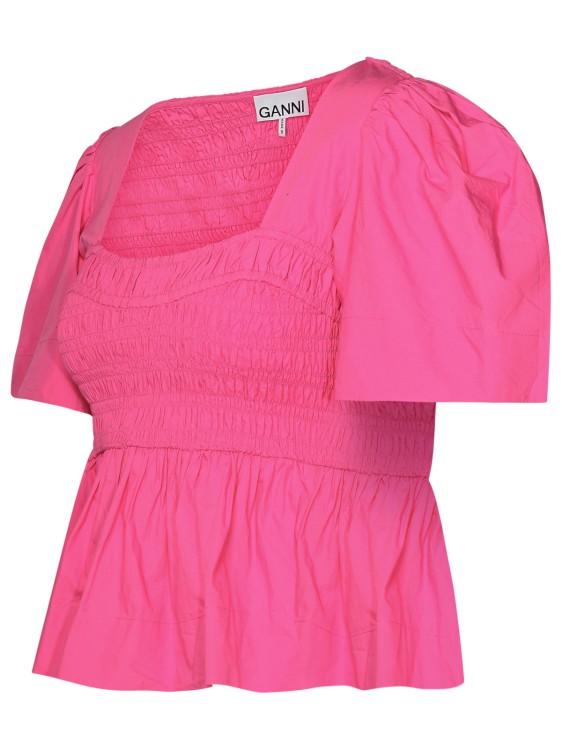 Shop Ganni Fuchsia Cotton Top In Pink