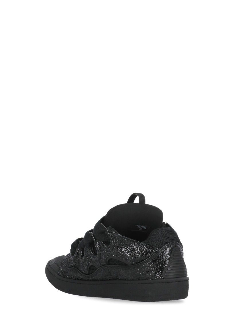 Shop Lanvin Black Leather And Fabric Sneakers