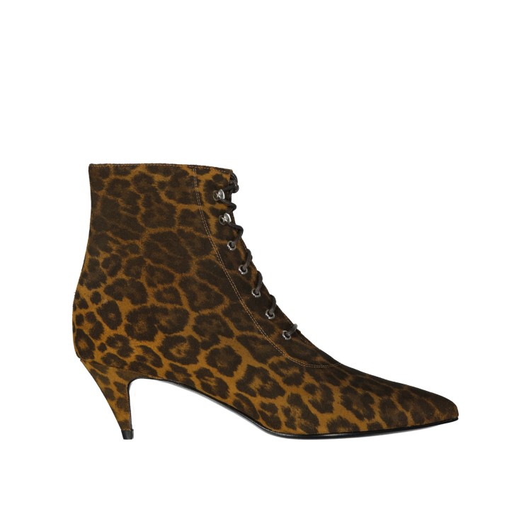 Shop Saint Laurent Kiki Lace-up Leopard-print Ankle Boots In Black