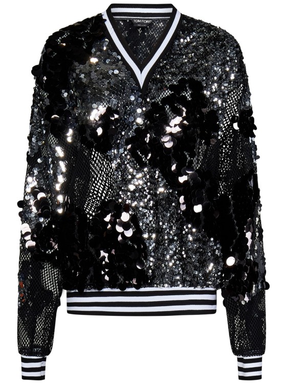 TOM FORD BLACK SEQUIN-EMBROIDERED TOP