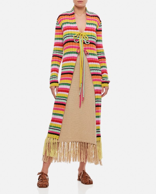 Gio Giovanni Gerosa Cotton Fringes Long Cardigan In Multicolor
