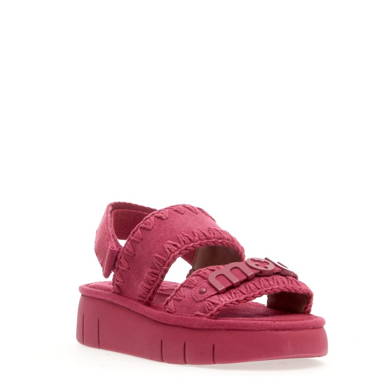 Shop Mou Wedge With Two Bands In Fuchsia Suede In Pink