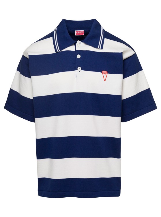 Shop Kenzo White And Blue Oversize Striped Polo T-shirt In Cotton