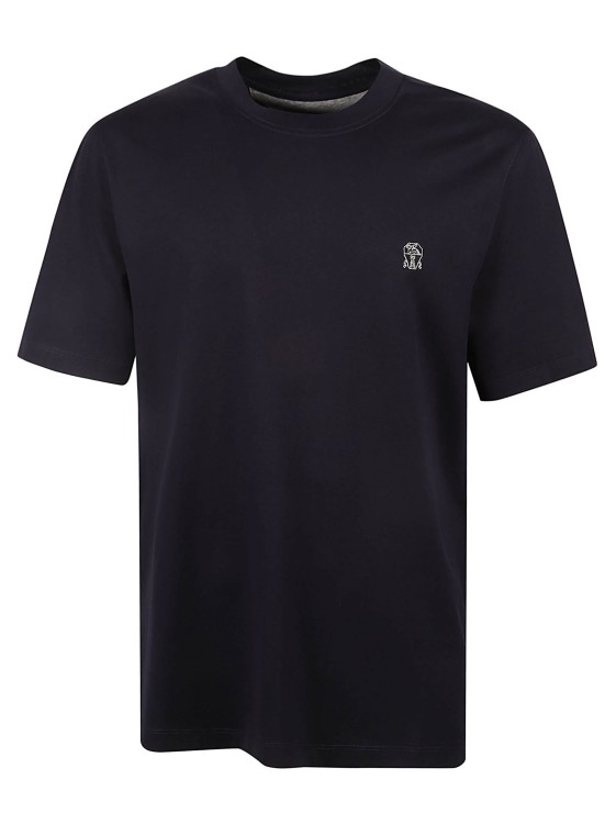 Shop Brunello Cucinelli Navy Blue Crew Neck T-shirt In Black