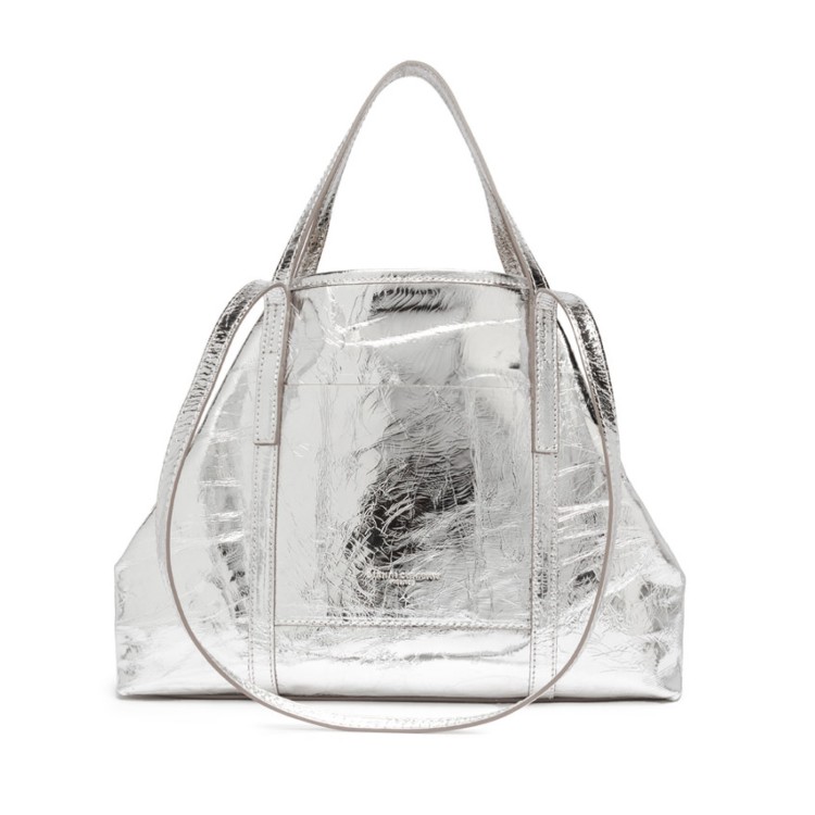 Shop Gianni Chiarini Silver Laminated Unlined Superlight Leather Shopping Bag