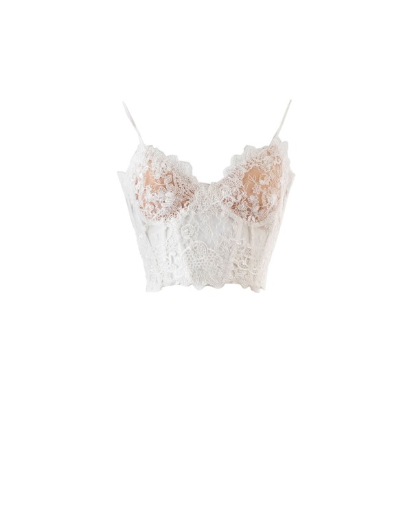 Gemy Maalouf White Lace Corset - Tops