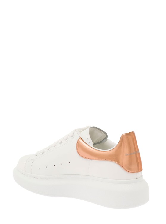 Shop Alexander Mcqueen White Oversized Sneakers With Rose Gold Vinyl Patch In Leather