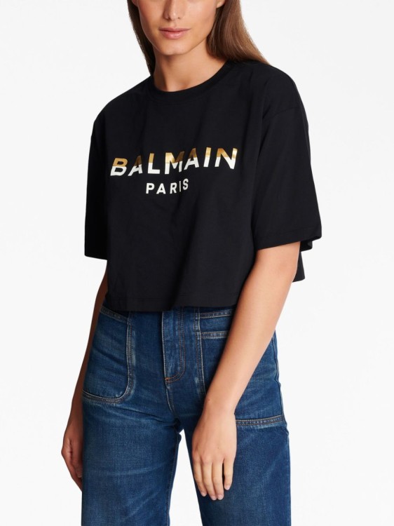 Shop Balmain Cropped T-shirt In Black