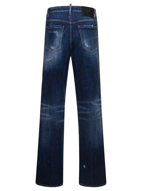 Shop Dsquared2 San Diego' Blue Jeans With Destroyed Detailing And All-over Rhinestones In Stretch Cotton Denim In Black