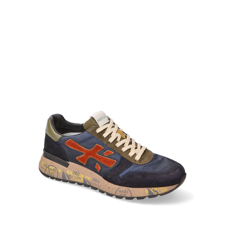 Shop Premiata Suede And Blue Fabric Mick Sneakers In Grey
