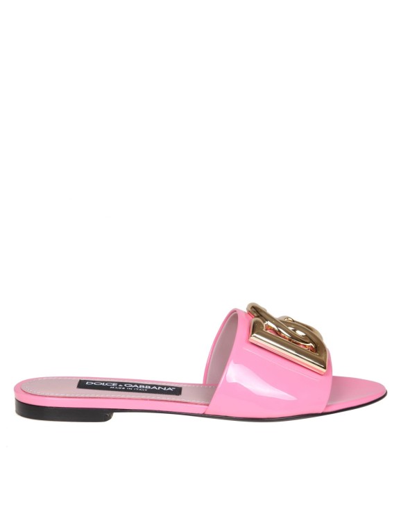 Shop Dolce & Gabbana Pink Slide In Patent Leather With Logo