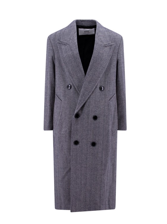 Shop Ami Alexandre Mattiussi Virgin Wool Coat With Herringbone Motif In Grey