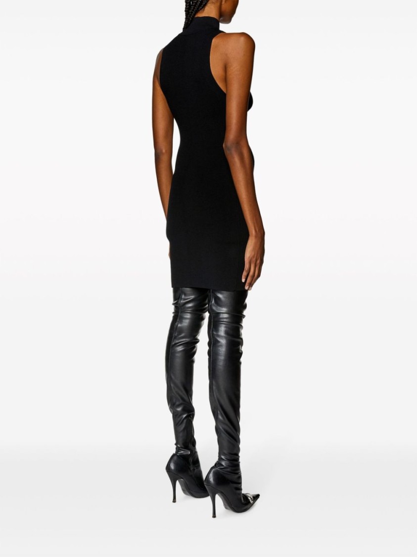 Shop Diesel Sleeveless Ribbed Dress With High Neck And Iconic Logo Detail In Black