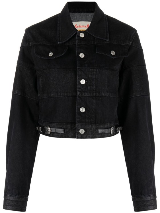 Andersson Bell 'mahina' Black Denim Patchwork Jacket With Heart-shaped Detail In Black