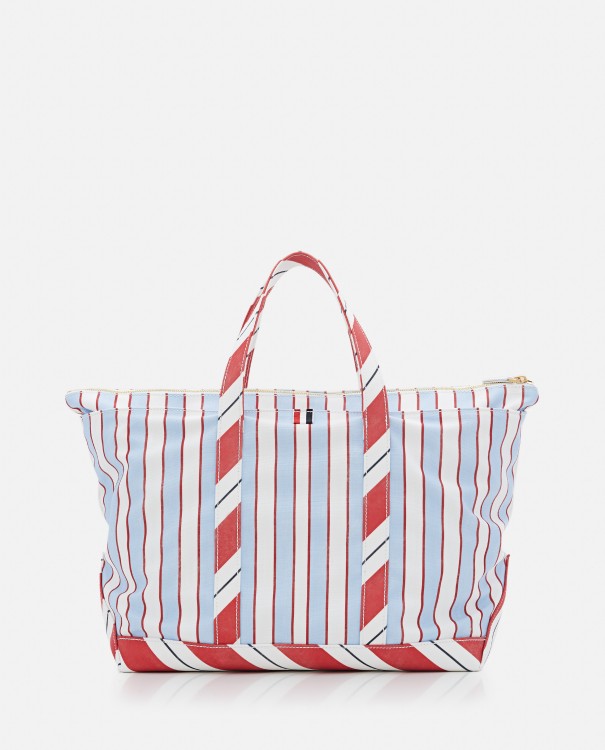 Shop Thom Browne Medium Tool Tote In Washed Striped Canva In Grey