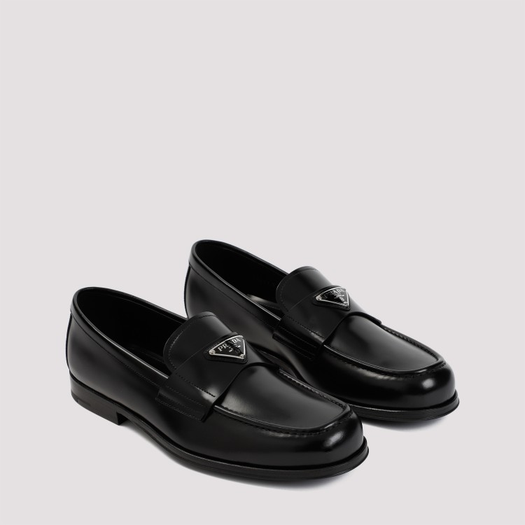Shop Prada Black Brushed Calf Leather Loafers