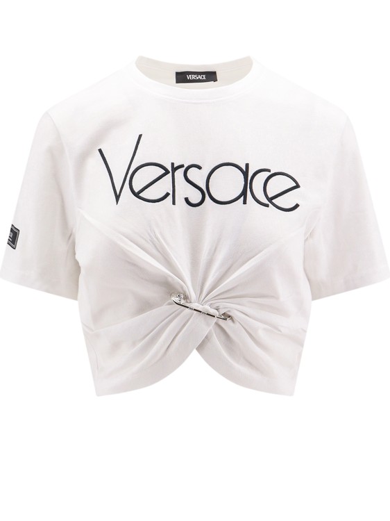 Versace Cotton Crop T-shirt With Logo In White