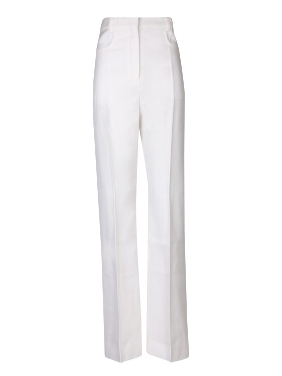 JACQUEMUS WHITE WOOL-BLEND FLARED TROUSERS
